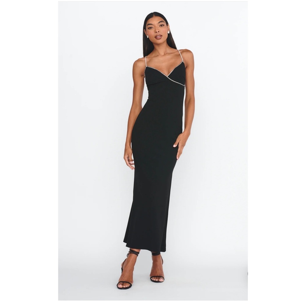 Here Comes The Sun Rhinestone Strap Bodycon Chic Maxi Dress Womens Medium Black